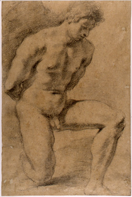 Barbieri Giovanni Francesco detto il Guercino-Nudo virile inginocchiato